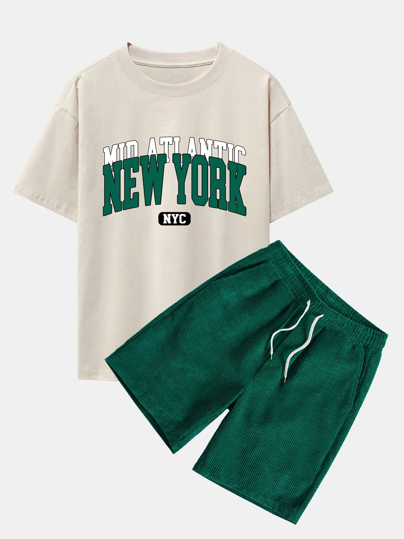 Enrique® | New York Print Drop Shoulder Oversize T-Shirt & Drawstring Corduroy Shorts - Image 3