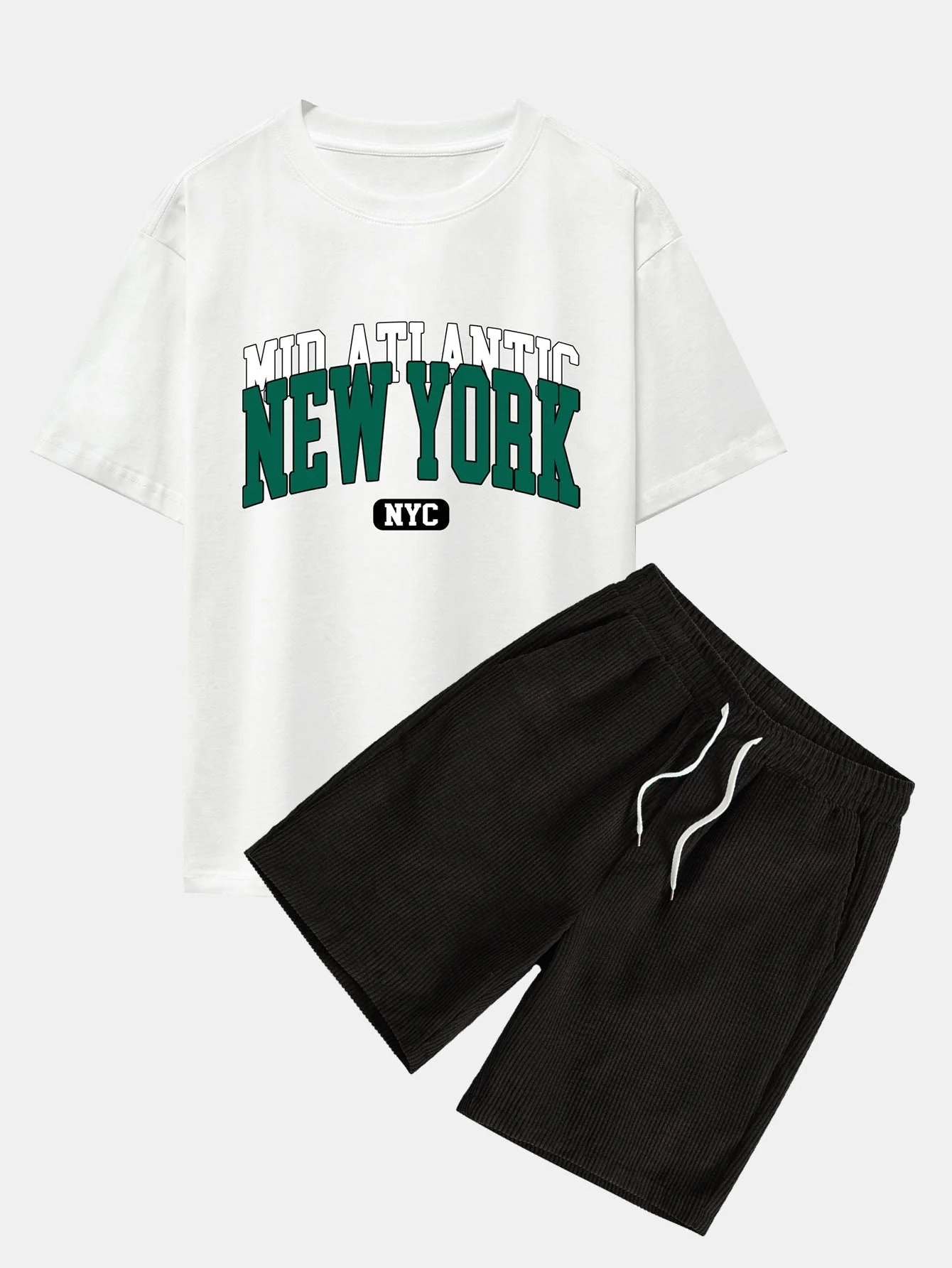 Enrique® | New York Print Drop Shoulder Oversize T-Shirt & Drawstring Corduroy Shorts - Image 4