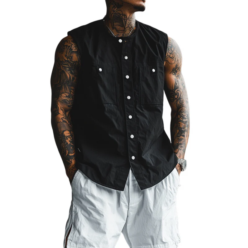 Enrique | Men'S Casual Breathable Cotton Round Neck Iron Single Breasted Loose Sleeveless Shirt