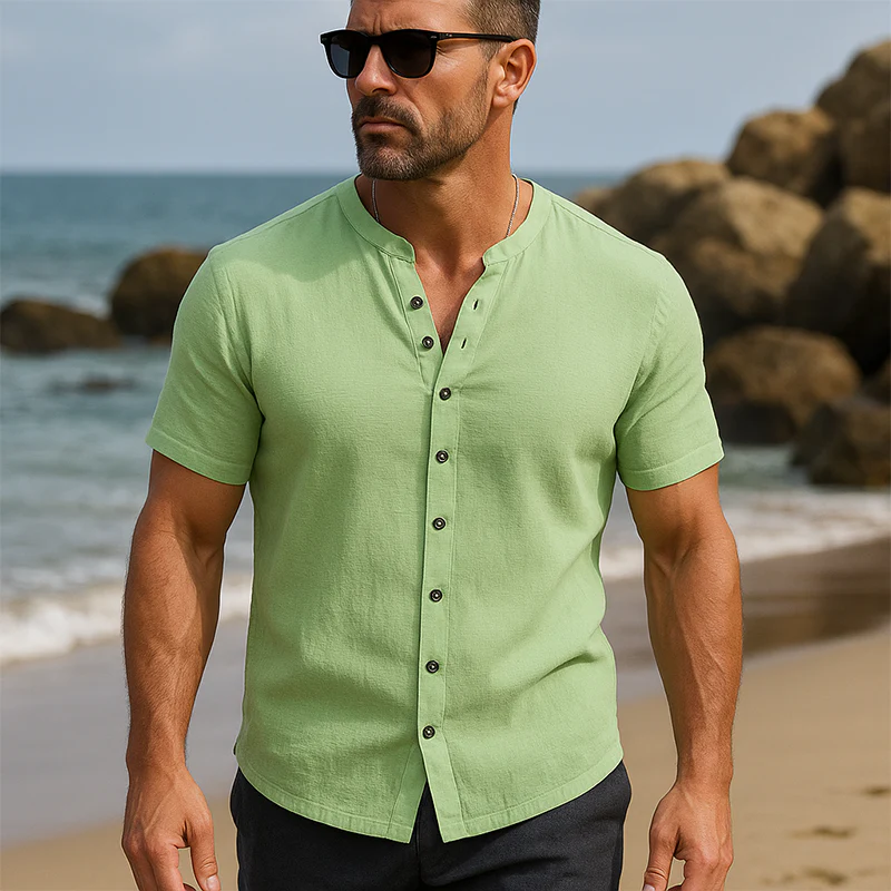 Enrique | Men'S Summer Fashion Solid Color Linen Short Sleeve Shirt - Image 2