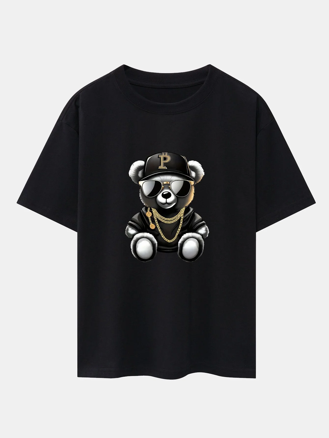 Erasmo® | Hip Hop Bear Print Drop Shoulder Oversize T-Shirt & Drawstring Corduroy Shorts - Image 3