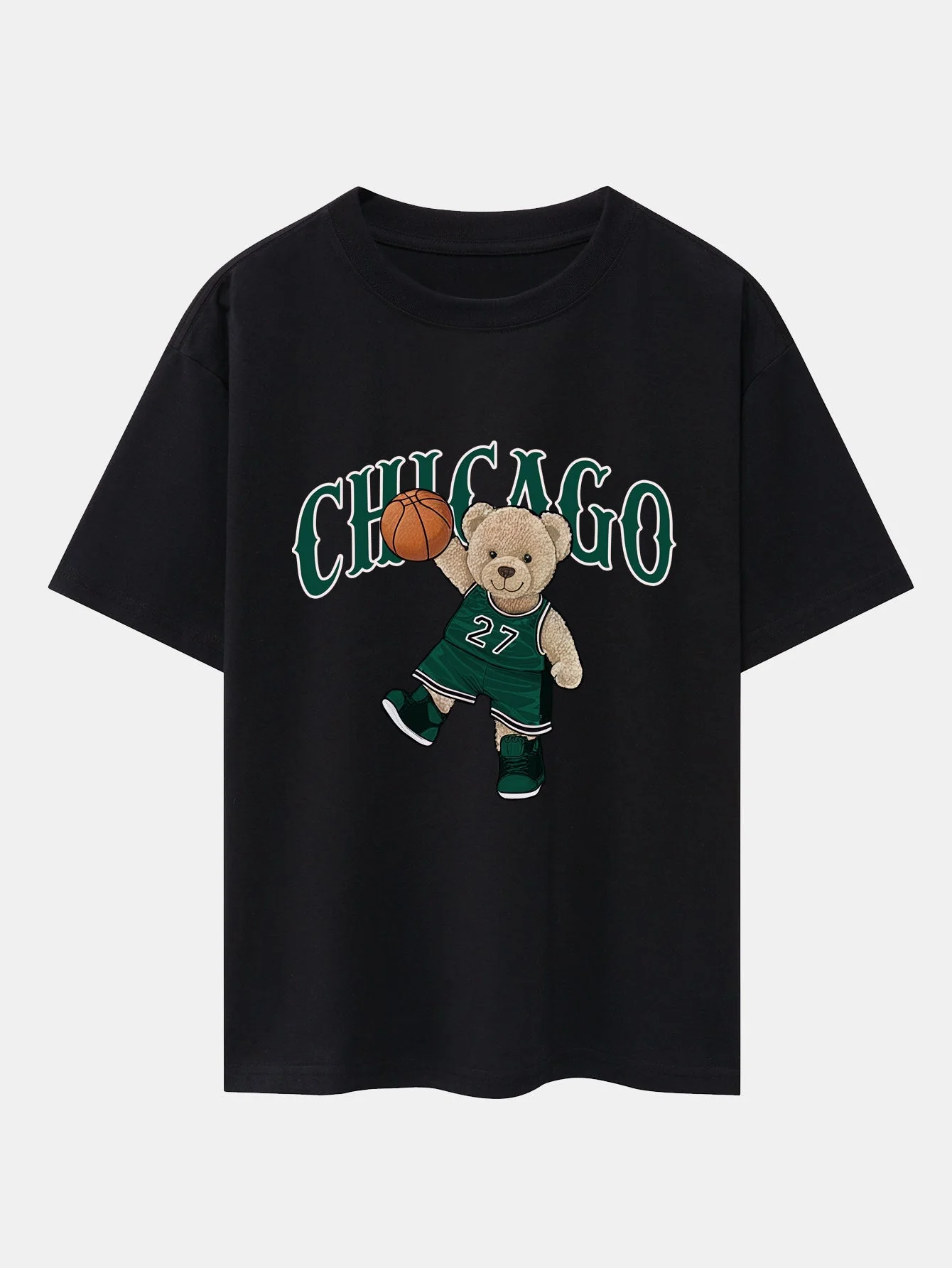 Erasto® | Chicago Basketball Bear Print Drop Shoulder Oversize T-Shirt & Drawstring Corduroy Shorts - Image 5