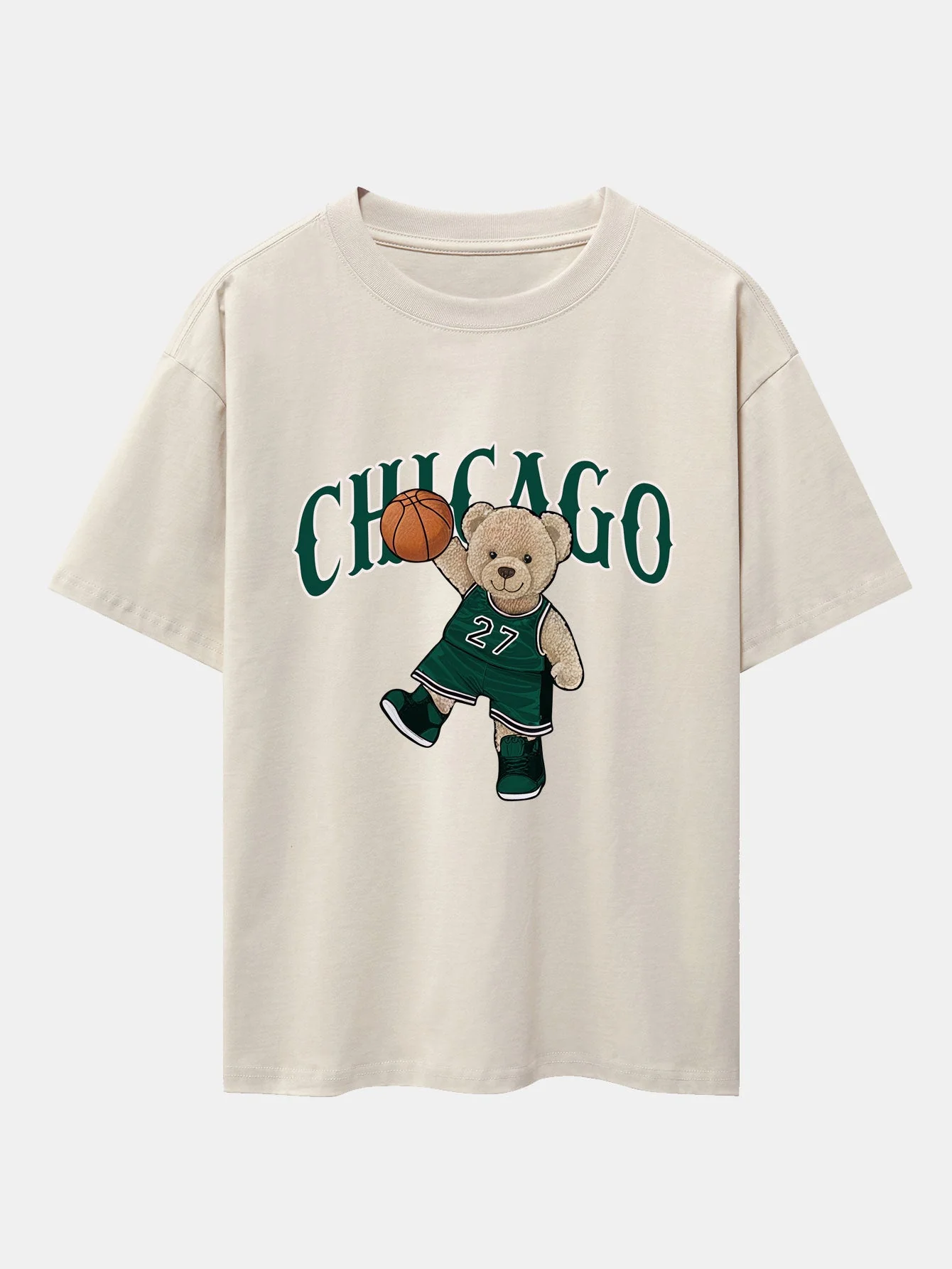 Erasto® | Chicago Basketball Bear Print Drop Shoulder Oversize T-Shirt & Drawstring Corduroy Shorts - Image 6