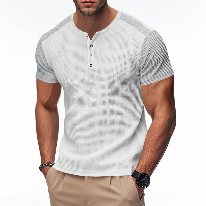 Erik | Men'S Spring And Summer Fashion Casual Waffle Color Contrast Stitching Henry Collar Short Sleeve T-Shirt - Image 3