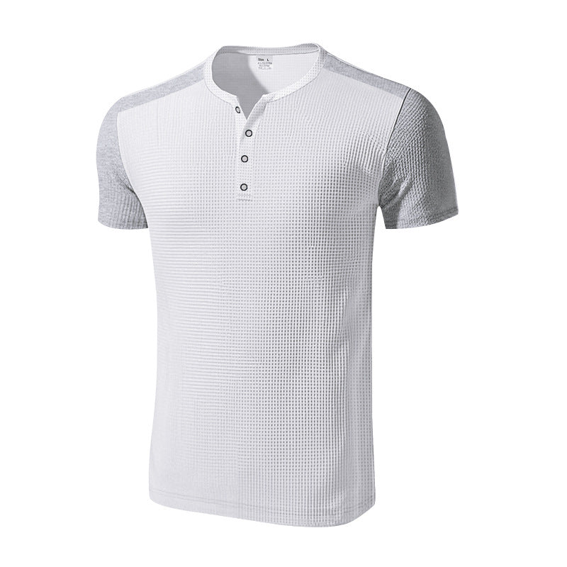 Erik | Men'S Spring And Summer Fashion Casual Waffle Color Contrast Stitching Henry Collar Short Sleeve T-Shirt - Image 5