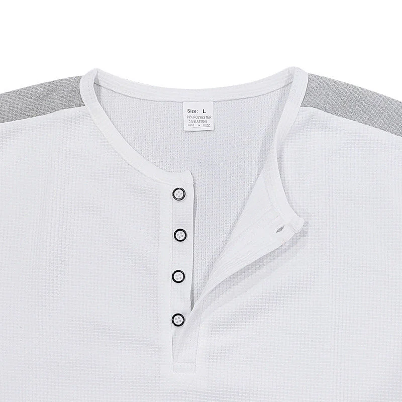 Erik | Men'S Spring And Summer Fashion Casual Waffle Color Contrast Stitching Henry Collar Short Sleeve T-Shirt - Image 7
