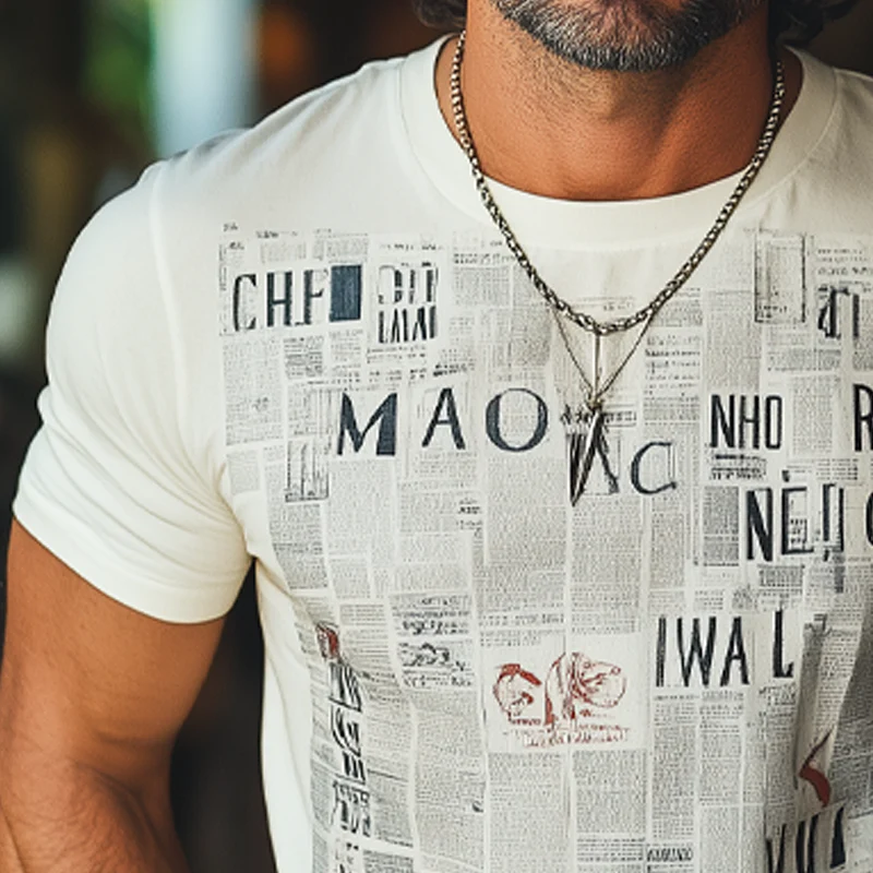 Erik | Men'S Summer Fashion Newspaper Printed Round Neck Short Sleeve T-Shirt - Image 4