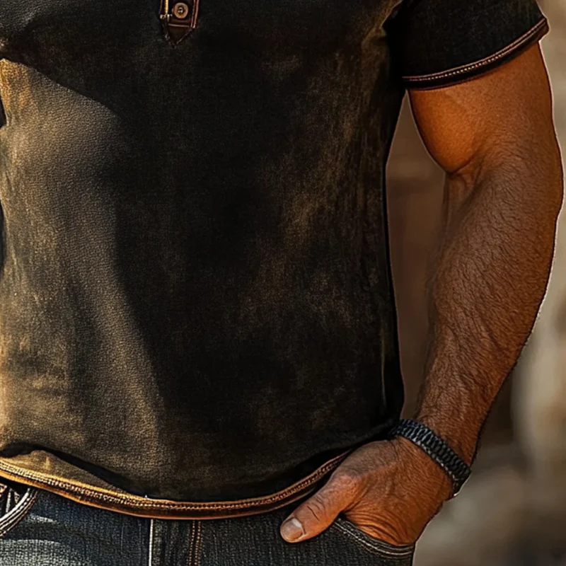 Erik | Men'S Vintage Distressed Print Short Sleeve Henley Neck T-Shirt - Image 4
