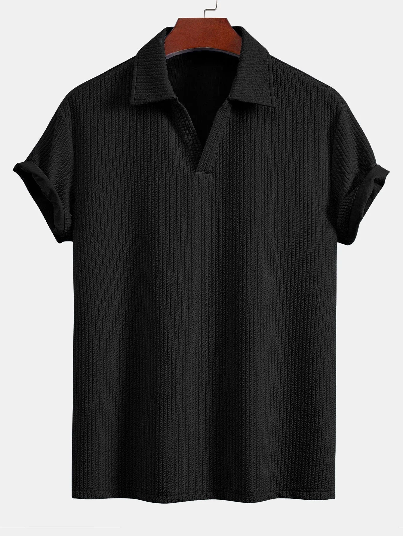 Ernesto® | Short Sleeved V-Neck Ribbed Polo & Drawstring Ribbed Shorts - Image 10