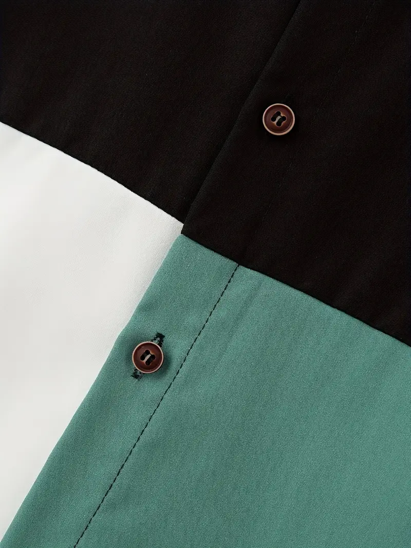 Ernesto® | Trendy Color Block Shirt With Button Placket For Men - Image 3