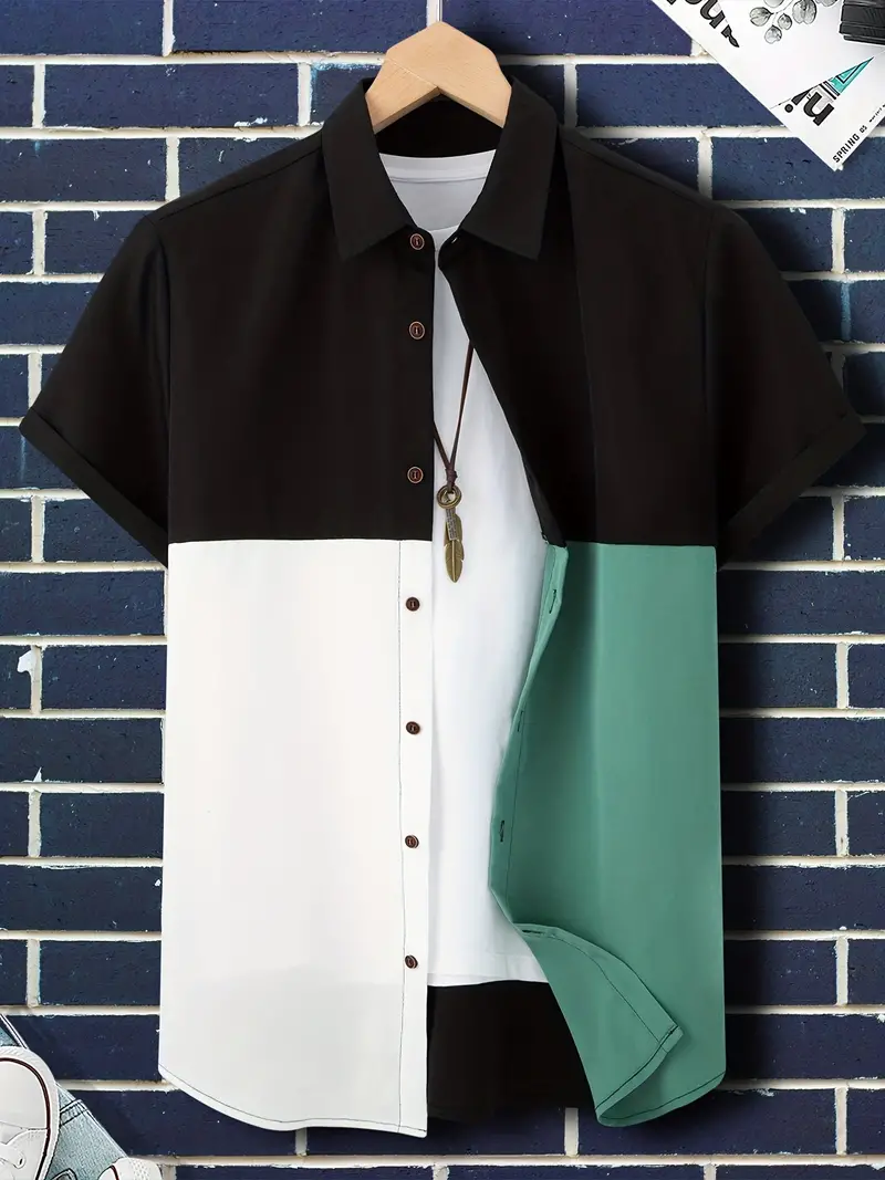 Ernesto® | Trendy Color Block Shirt With Button Placket For Men - Image 4