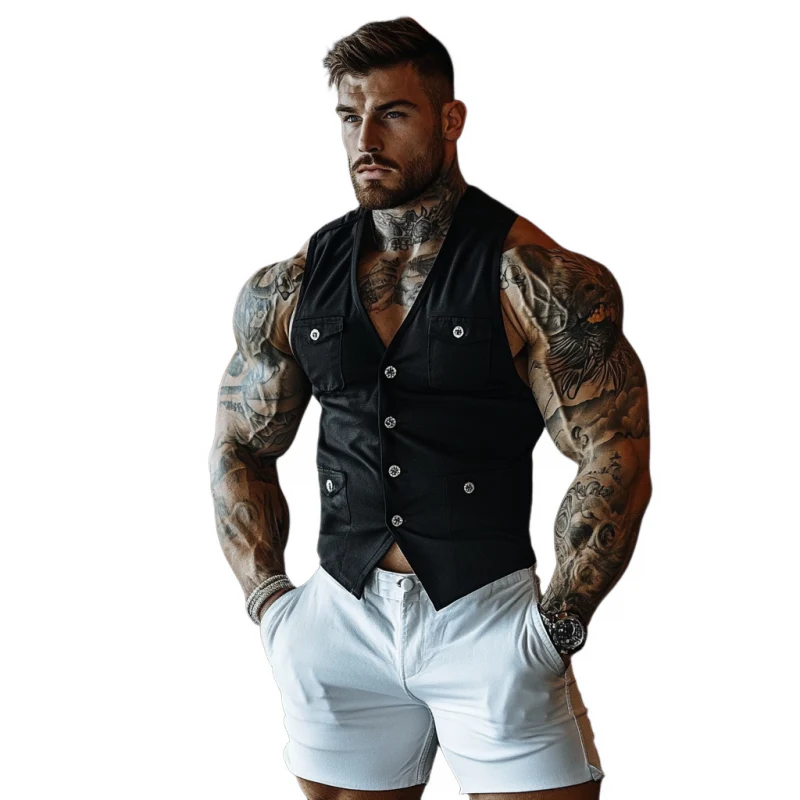 Ernesto | Men'S Casual Breathable Cotton V-Neck Single-Breasted Multi-Pocket Slim Vest - Image 2
