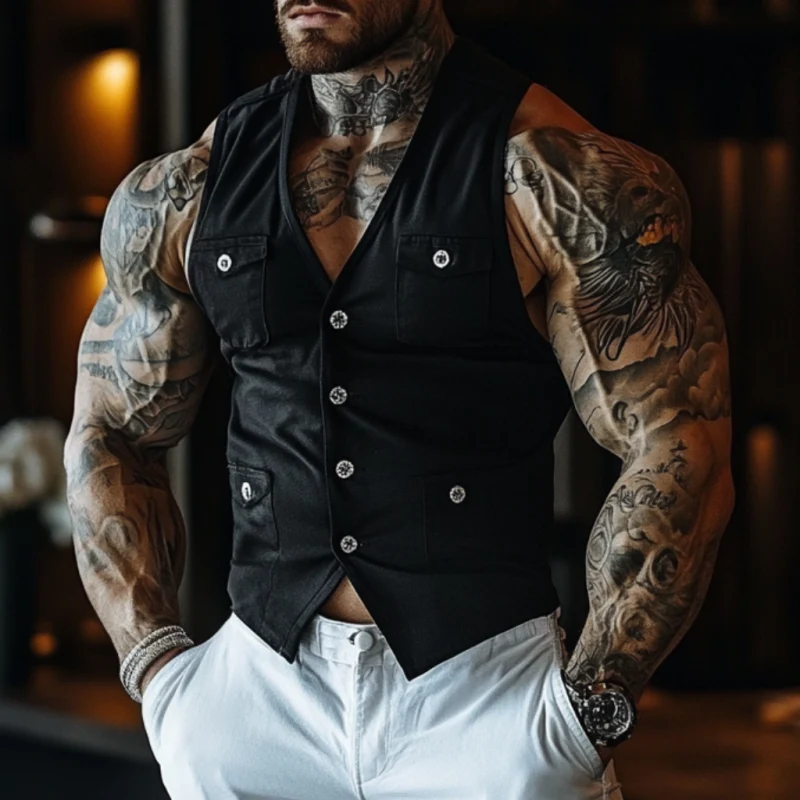 Ernesto | Men'S Casual Breathable Cotton V-Neck Single-Breasted Multi-Pocket Slim Vest - Image 3