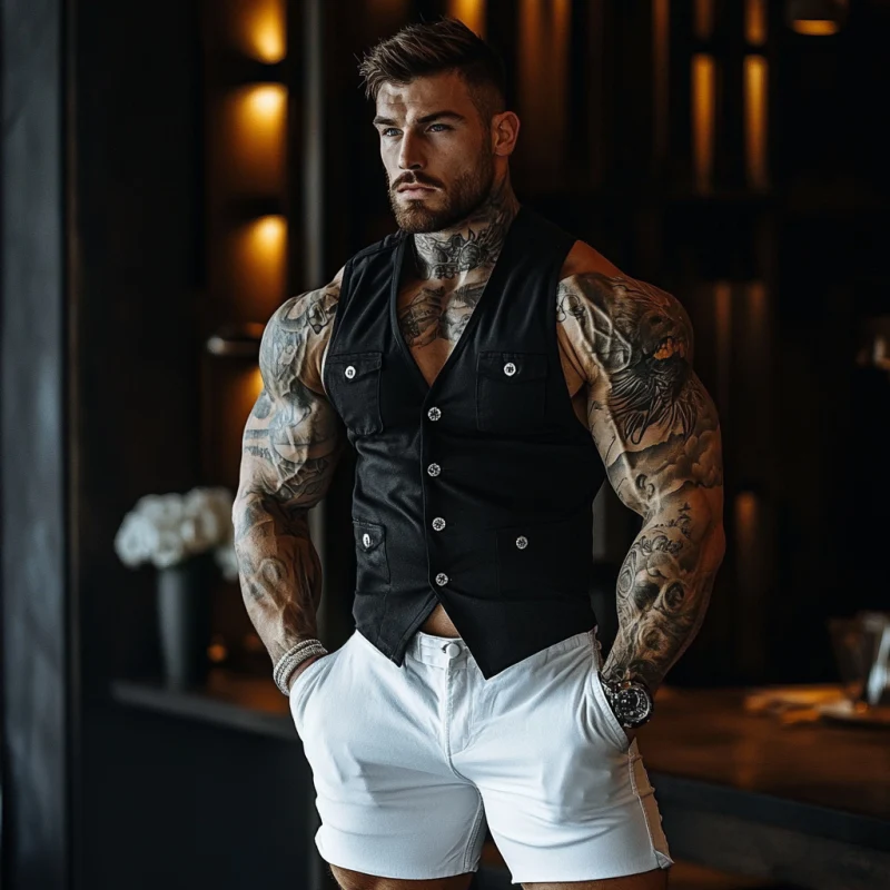 Ernesto | Men'S Casual Breathable Cotton V-Neck Single-Breasted Multi-Pocket Slim Vest - Image 4