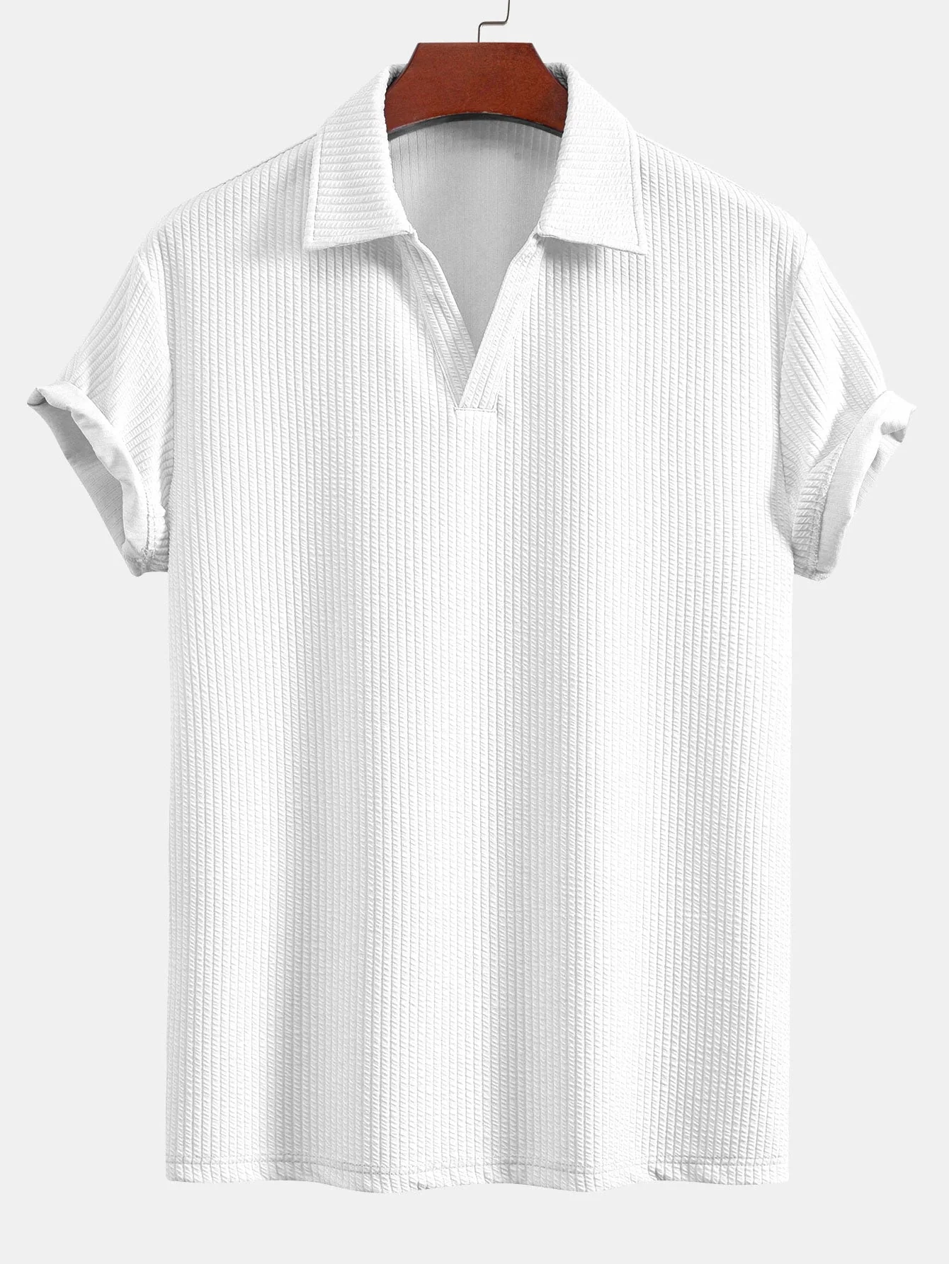 Esau® | Short Sleeved V-Neck Ribbed Polo & Straight Leg Ribbed Pants - Image 10