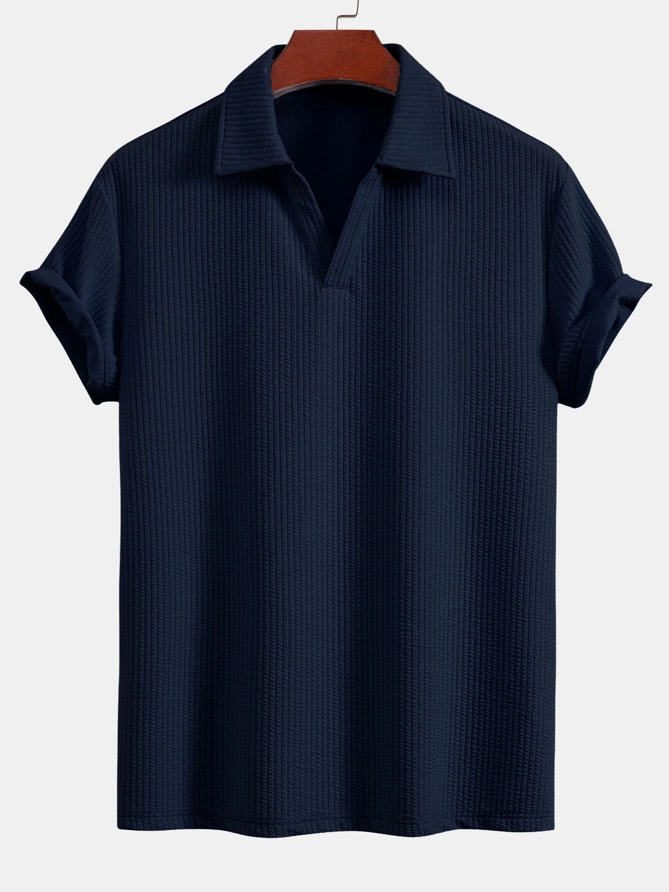 Esau® | Short Sleeved V-Neck Ribbed Polo & Straight Leg Ribbed Pants - Image 14