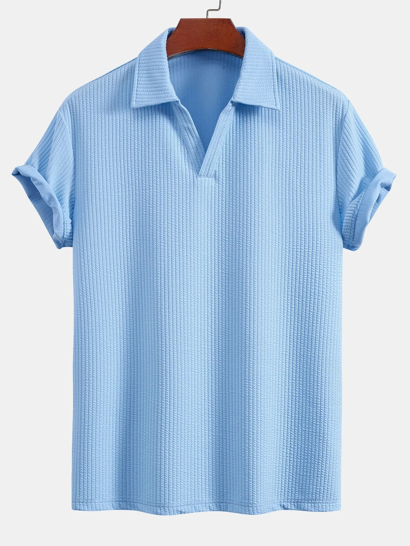 Esau® | Short Sleeved V-Neck Ribbed Polo & Straight Leg Ribbed Pants - Image 6