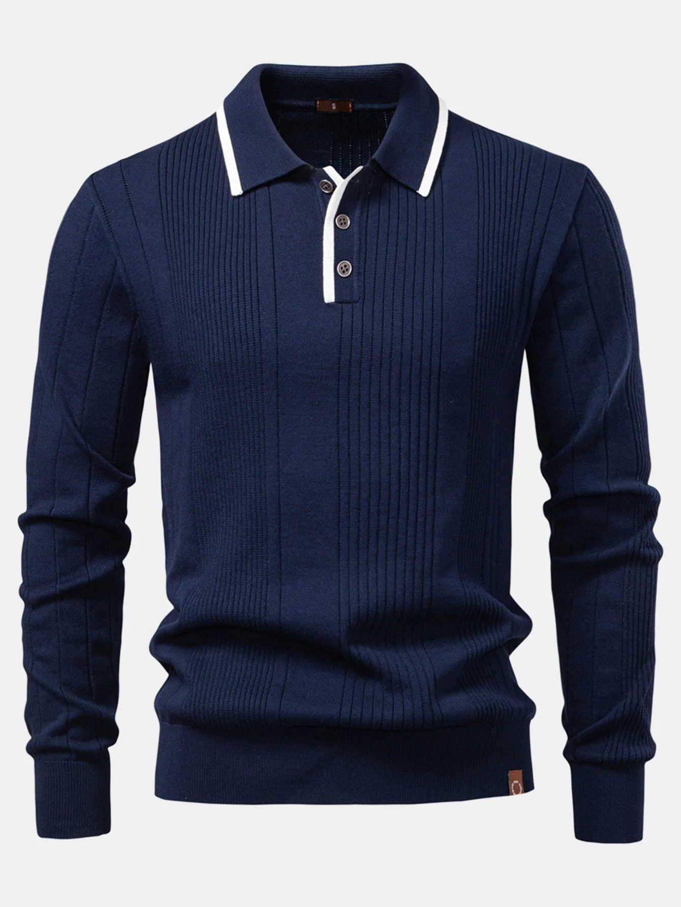 Escipión® | Long Sleeved Knitted Stripe Jacquard Polo Shirt & Slim Fit Tapered Trousers - Image 12