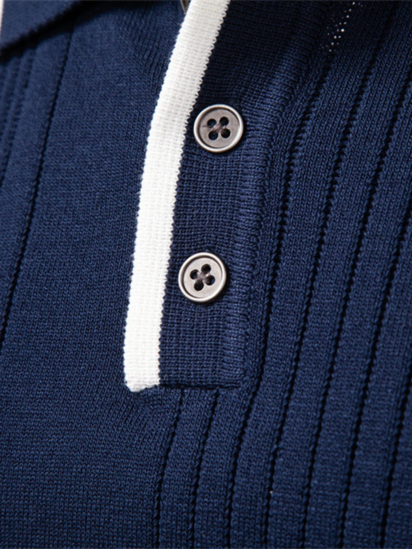 Escipión® | Long Sleeved Knitted Stripe Jacquard Polo Shirt & Slim Fit Tapered Trousers - Image 6