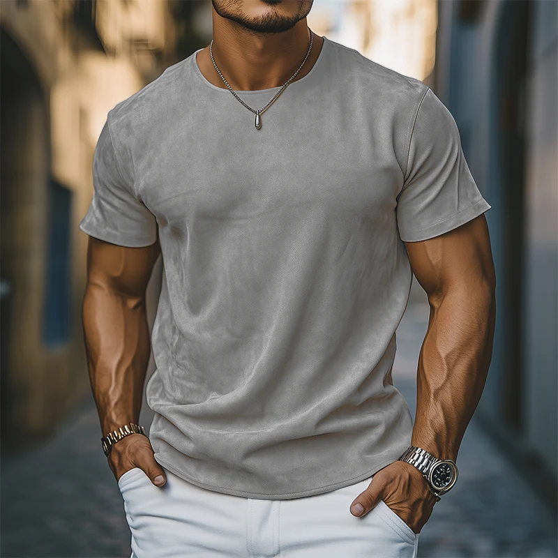 Esteban | Men'S Spring And Summer Casual Thin Suede Round Neck Short Sleeve T-Shirt - Image 3