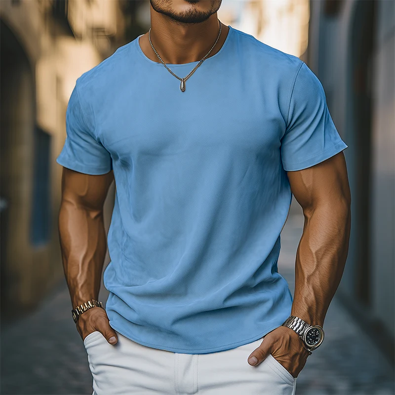 Esteban | Men'S Spring And Summer Casual Thin Suede Round Neck Short Sleeve T-Shirt - Image 4