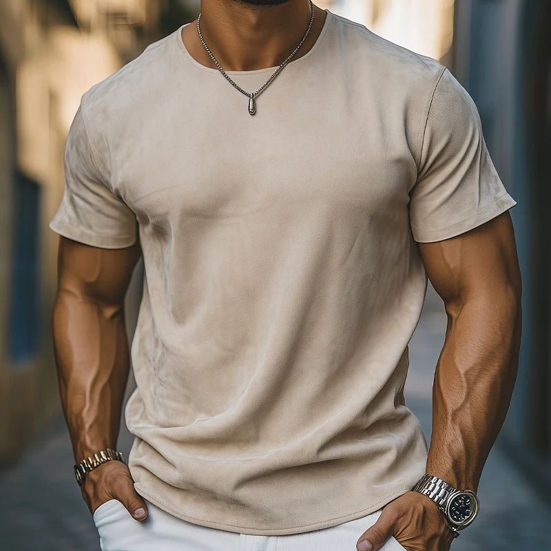Esteban | Men'S Spring And Summer Casual Thin Suede Round Neck Short Sleeve T-Shirt - Image 5