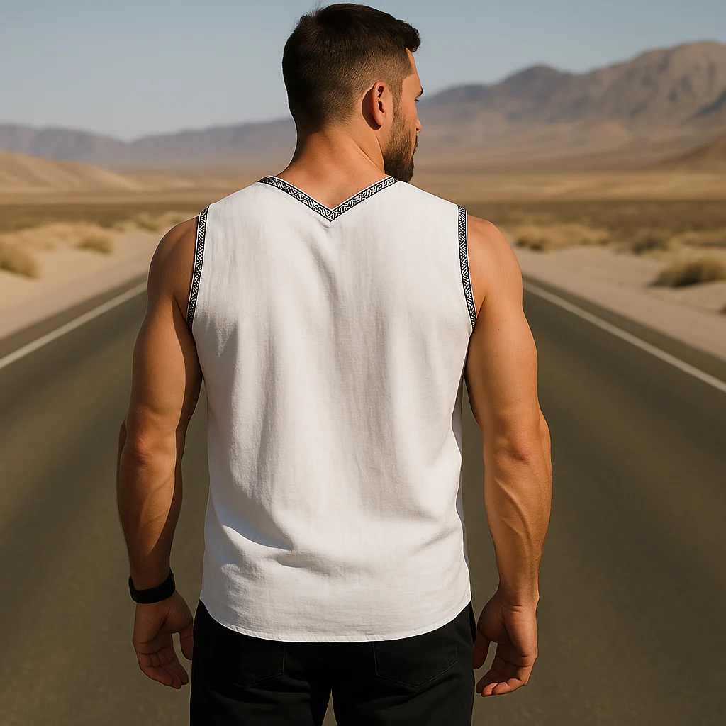 Esteban | Men'S Summer Fashion Simple Embroidery Linen Tank Top - Image 3