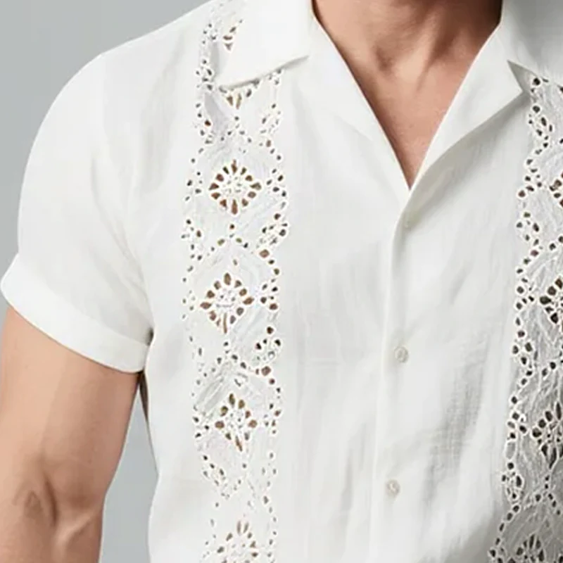 Ethan | Men'S Casual Hollow Decoration Cuban Collar Short Sleeve Shirt - Image 2