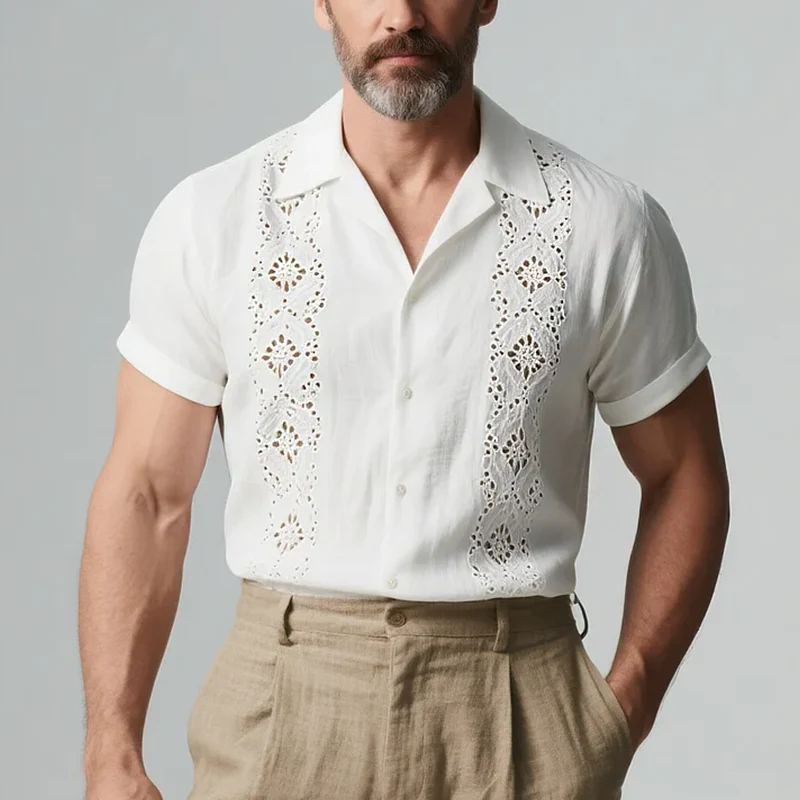 Ethan | Men'S Casual Hollow Decoration Cuban Collar Short Sleeve Shirt - Image 3