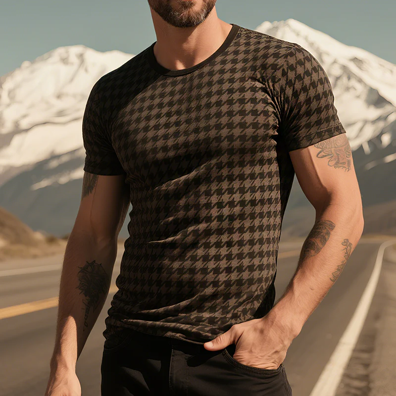 Eugene | Men'S Retro Casual Houndstooth Printed Round Neck Short Sleeve T-Shirt - Image 2