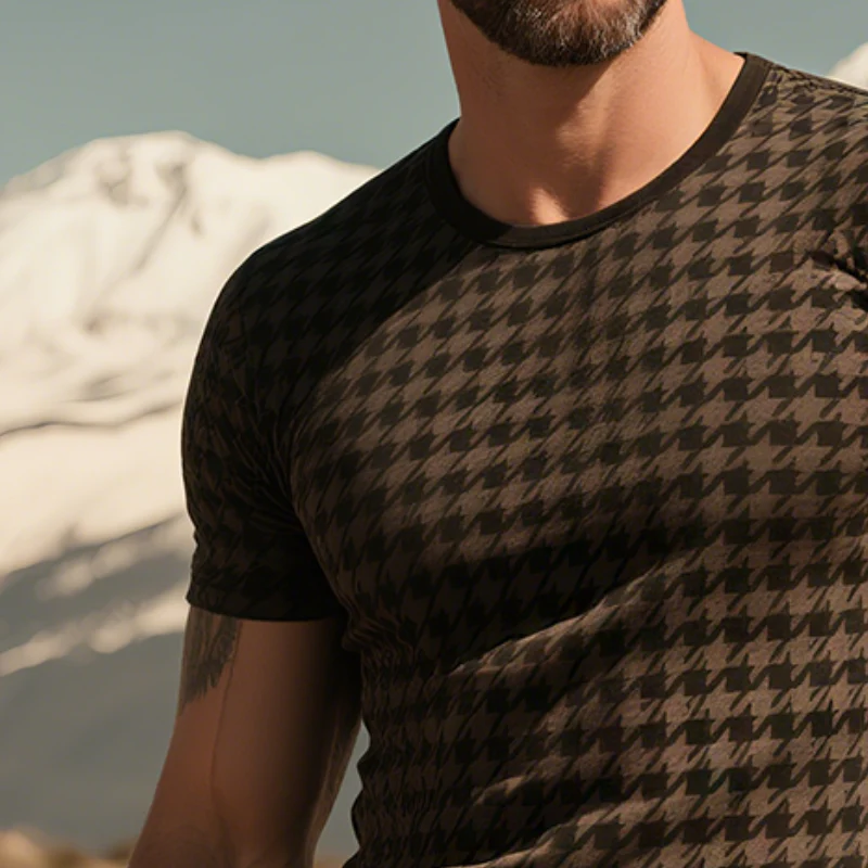 Eugene | Men'S Retro Casual Houndstooth Printed Round Neck Short Sleeve T-Shirt - Image 3