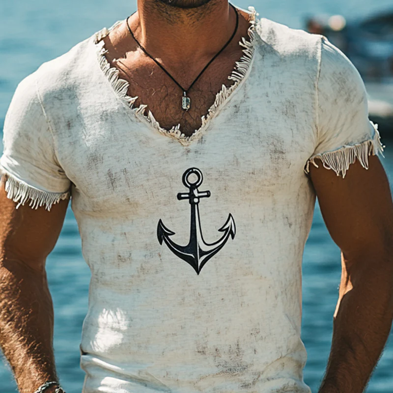 Eugene | Men'S Retro Printed Tassel V-Neck Short Sleeve T-Shirt - Image 3