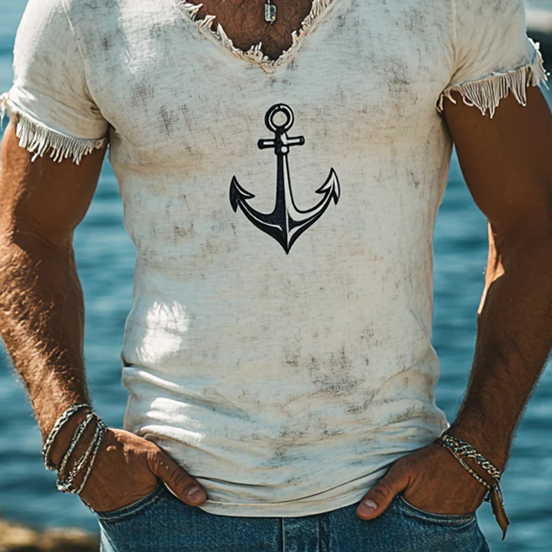 Eugene | Men'S Retro Printed Tassel V-Neck Short Sleeve T-Shirt - Image 4