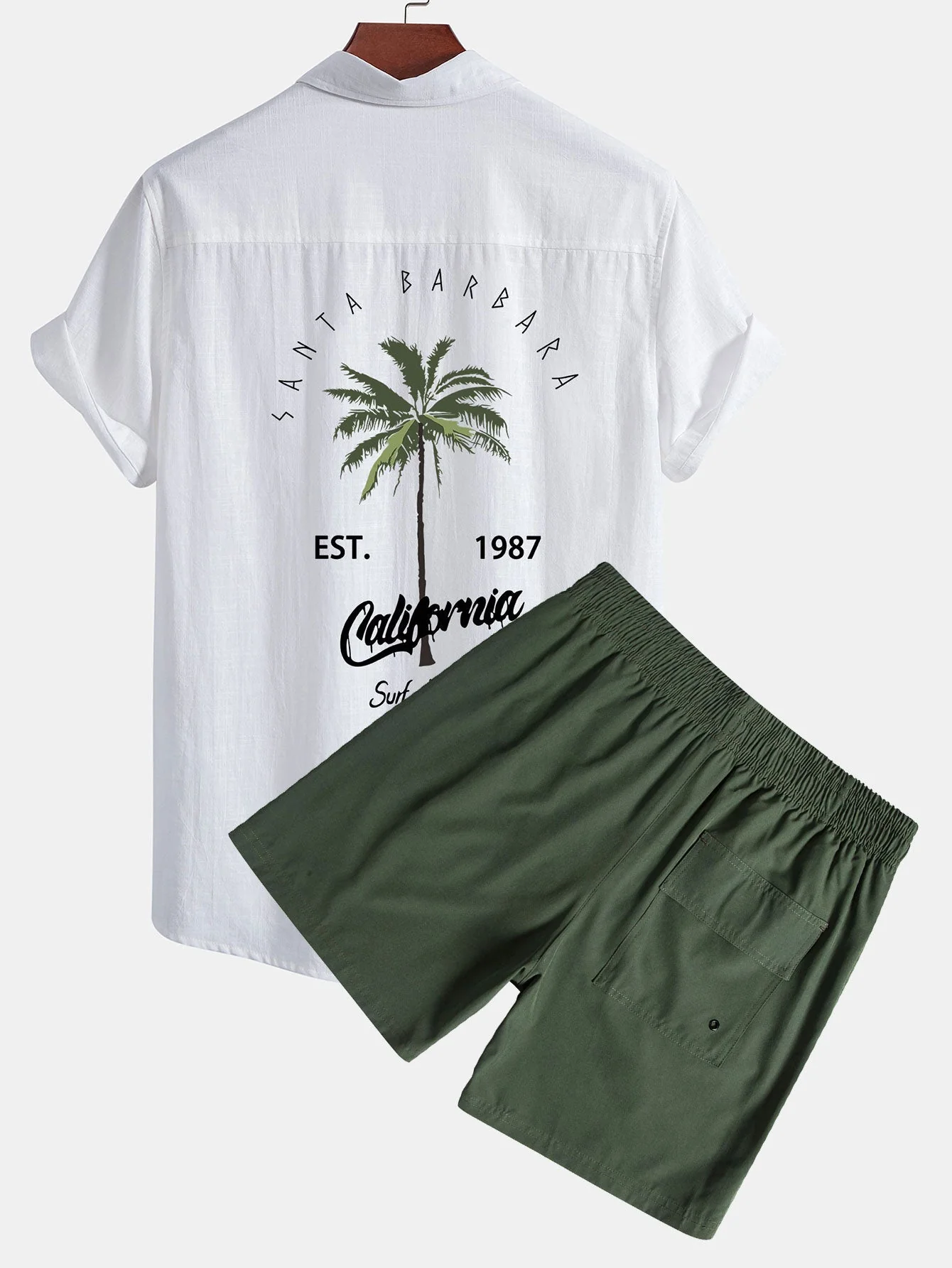 Eugenio® | Palm Tree Print Linen Look Cotton Button Up Shirt & Swim Shorts - Image 2