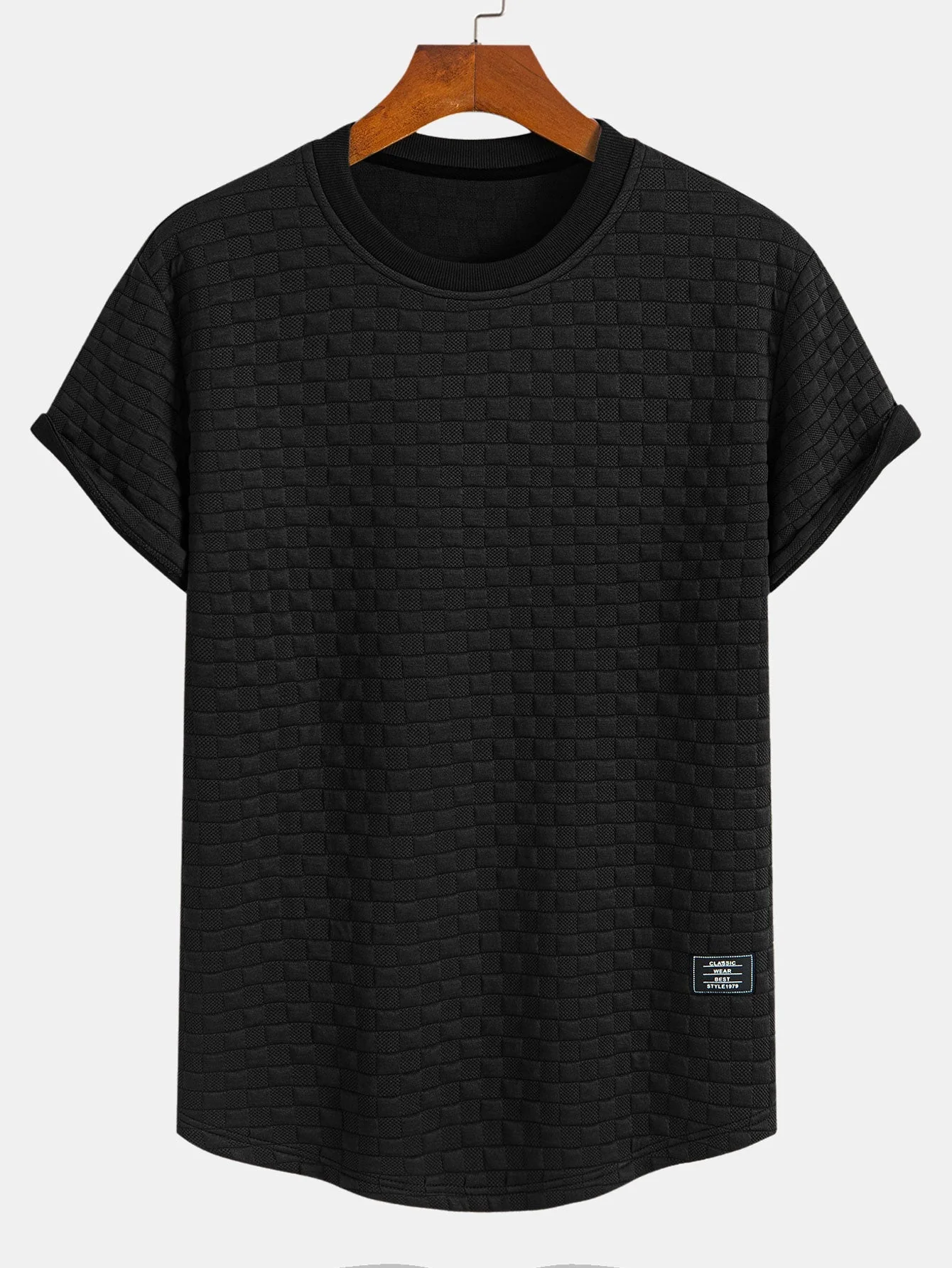 Eulogio® | Checkerboard Jacquard Arc Hem T-Shirt - Image 3
