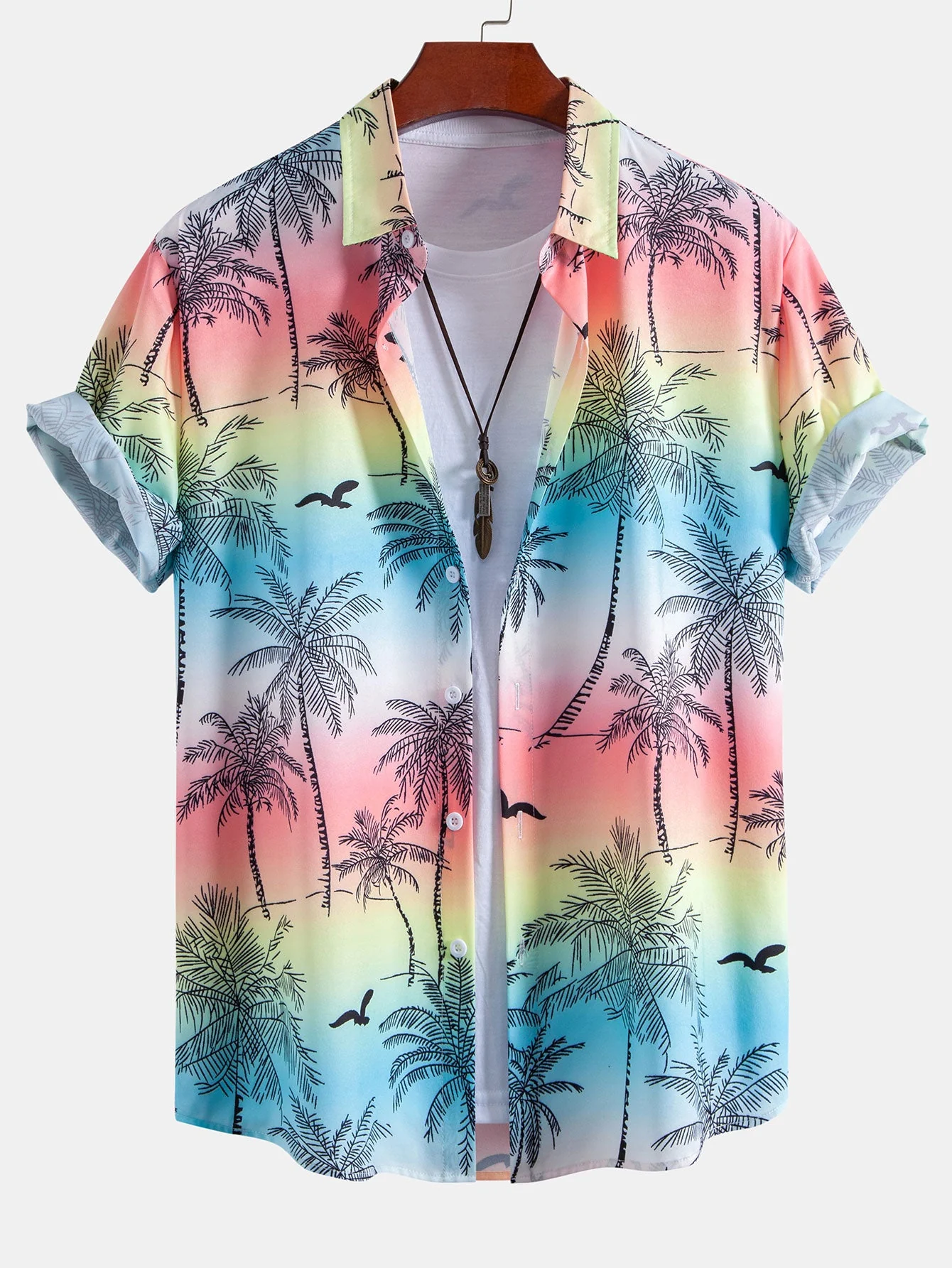 Evan® | Palm Tree Seagull Print Button Up Shirt & Swim Shorts - Image 4
