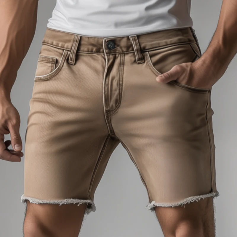 Evan | Men'S Casual Outdoor Washed Distressed Raw Edge Slim Fit Denim Shorts - Image 2