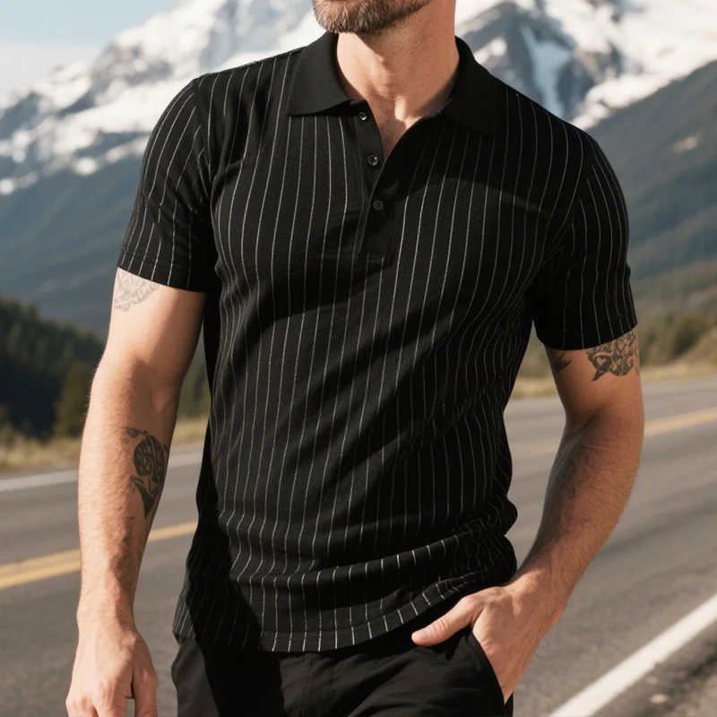 Evan | Men'S Retro Casual Striped Lapel Short Sleeve Polo Shirt - Image 2