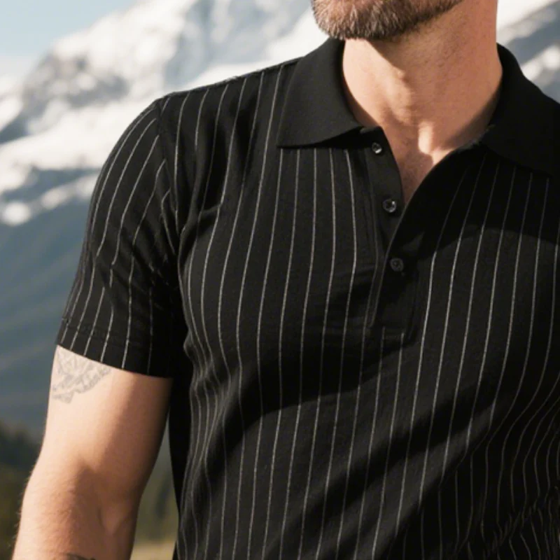 Evan | Men'S Retro Casual Striped Lapel Short Sleeve Polo Shirt - Image 3