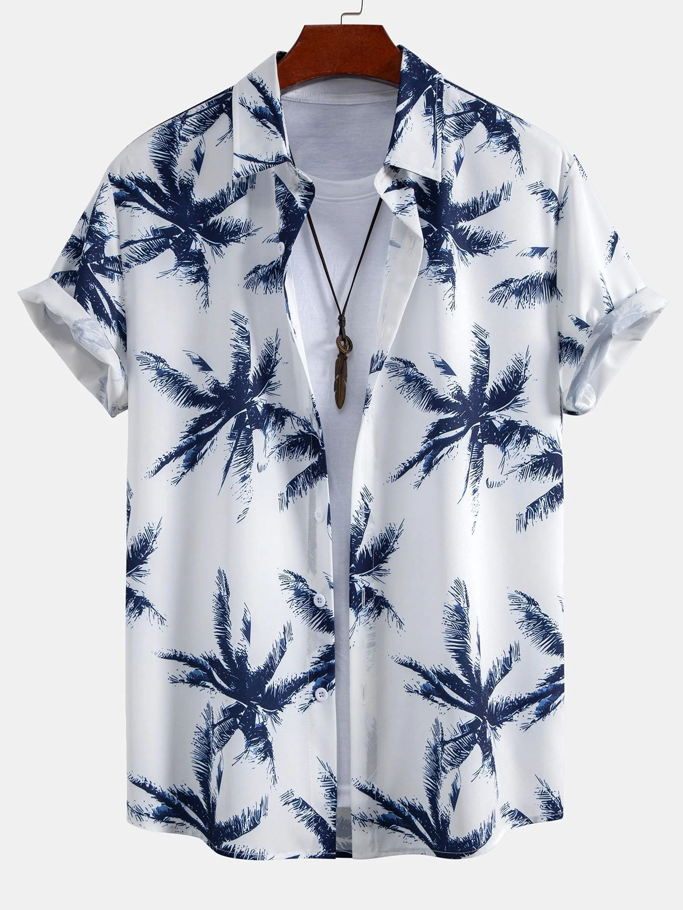 Evaristo® | Palm Tree Print Button Up Shirt & Man Mid Length Drawstring Swim Shorts - Image 3