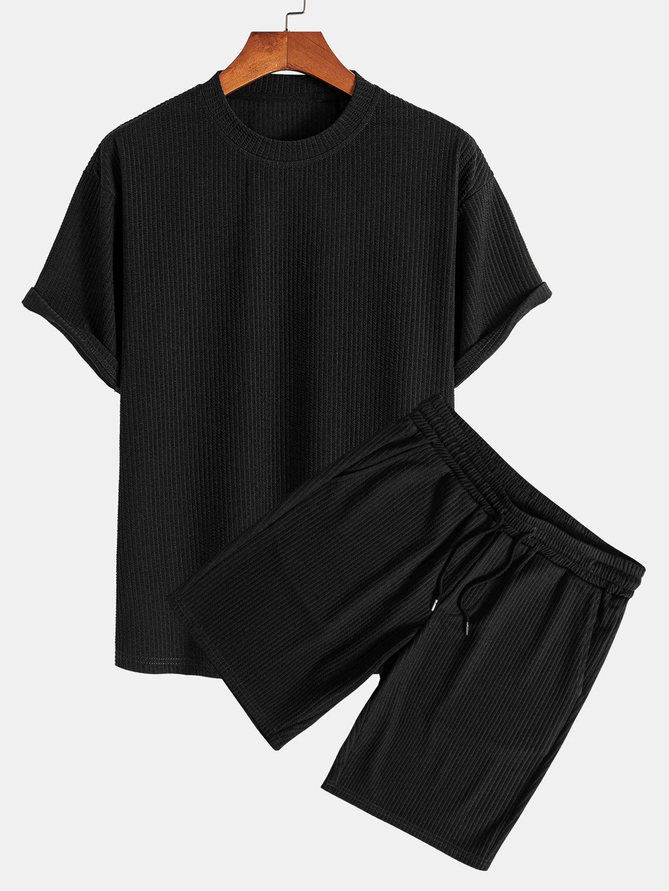 Ezequiel® | Relax Fit Ribbed T-Shirt & Drawstring Ribbed Shorts - Image 3
