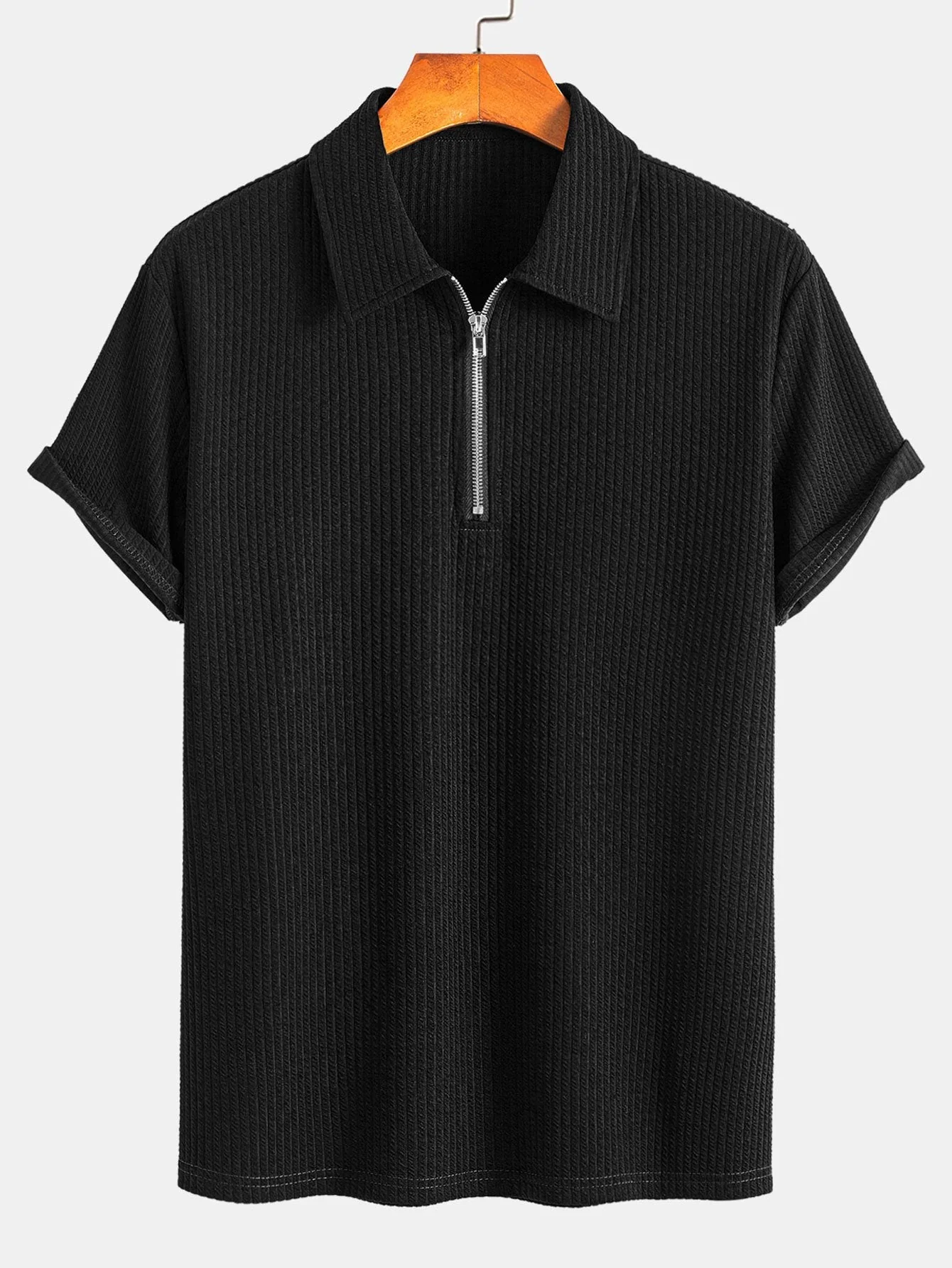 Ezra | Muscle Fit Ribbed Half Zip Polo - Image 3
