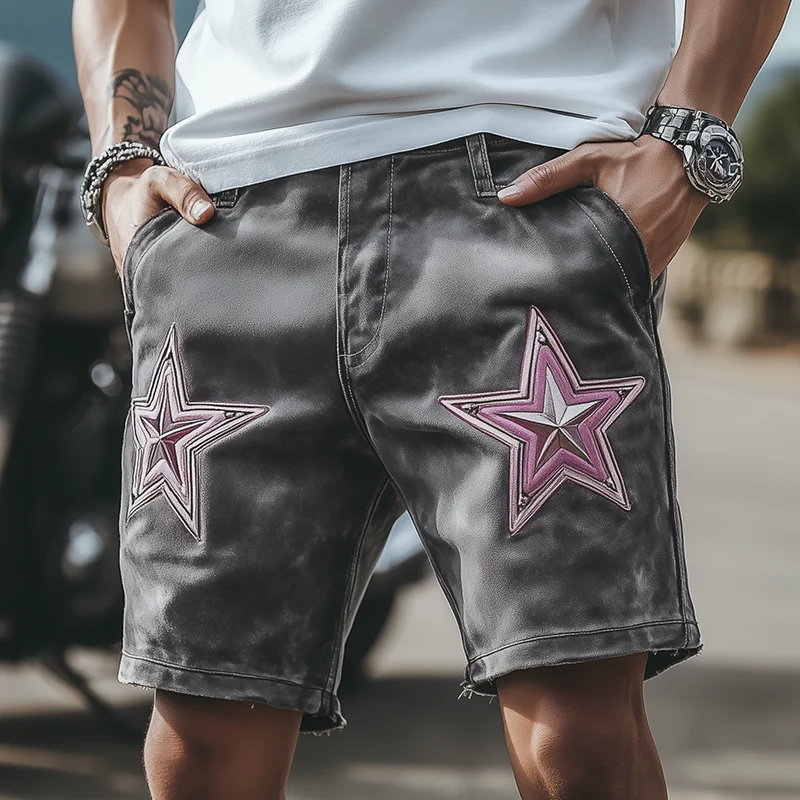 Fabian | Men'S Spring And Summer Fashion Casual Suede Embroidered Shorts - Image 2