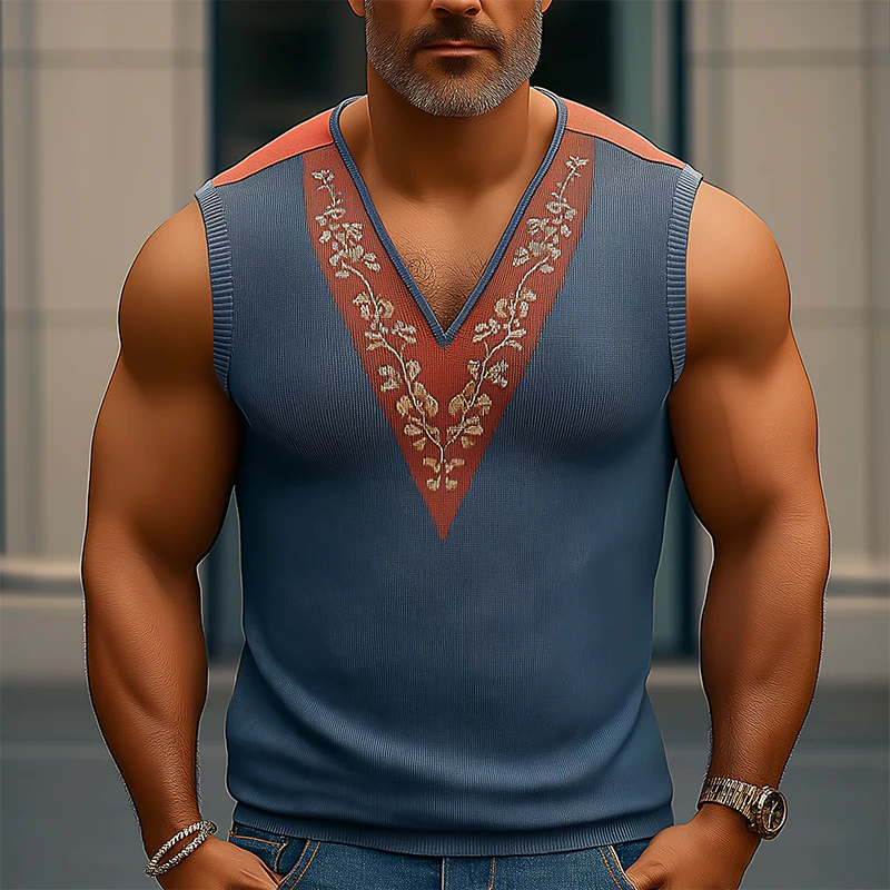 Fabian | Men'S Summer Fashion Knitted Jacquard Contrast Color Tank Top - Image 2