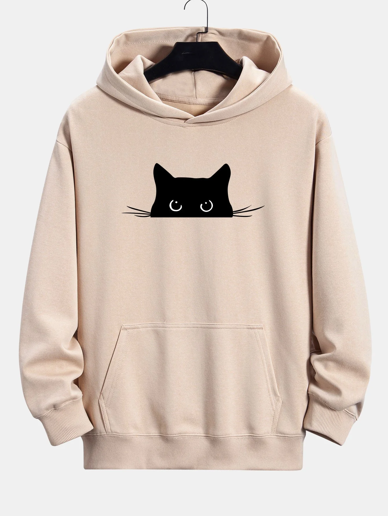 Fausto® | Black Cat Print Relax Fit Hoodie - Image 2