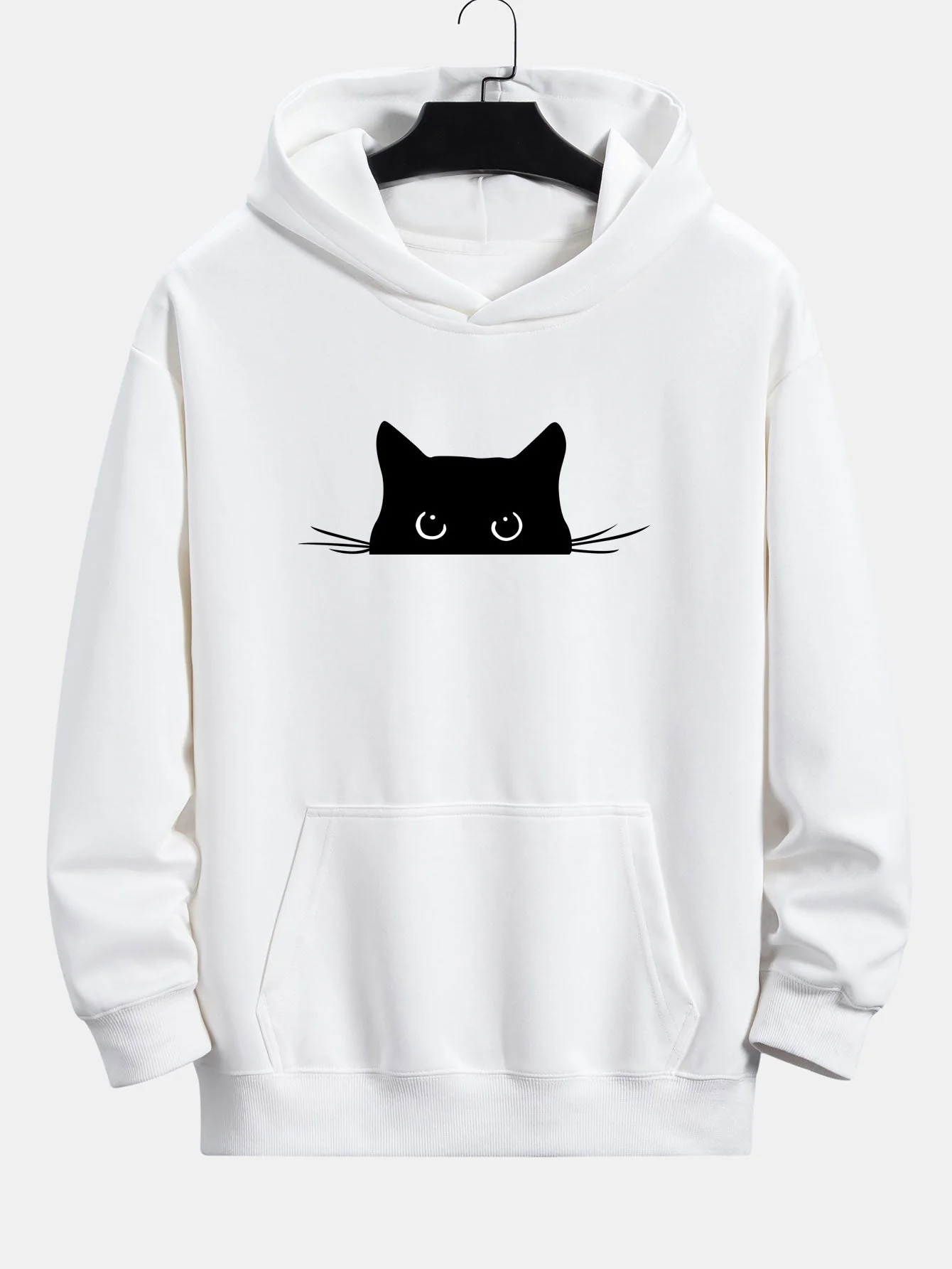 Fausto® | Black Cat Print Relax Fit Hoodie - Image 3