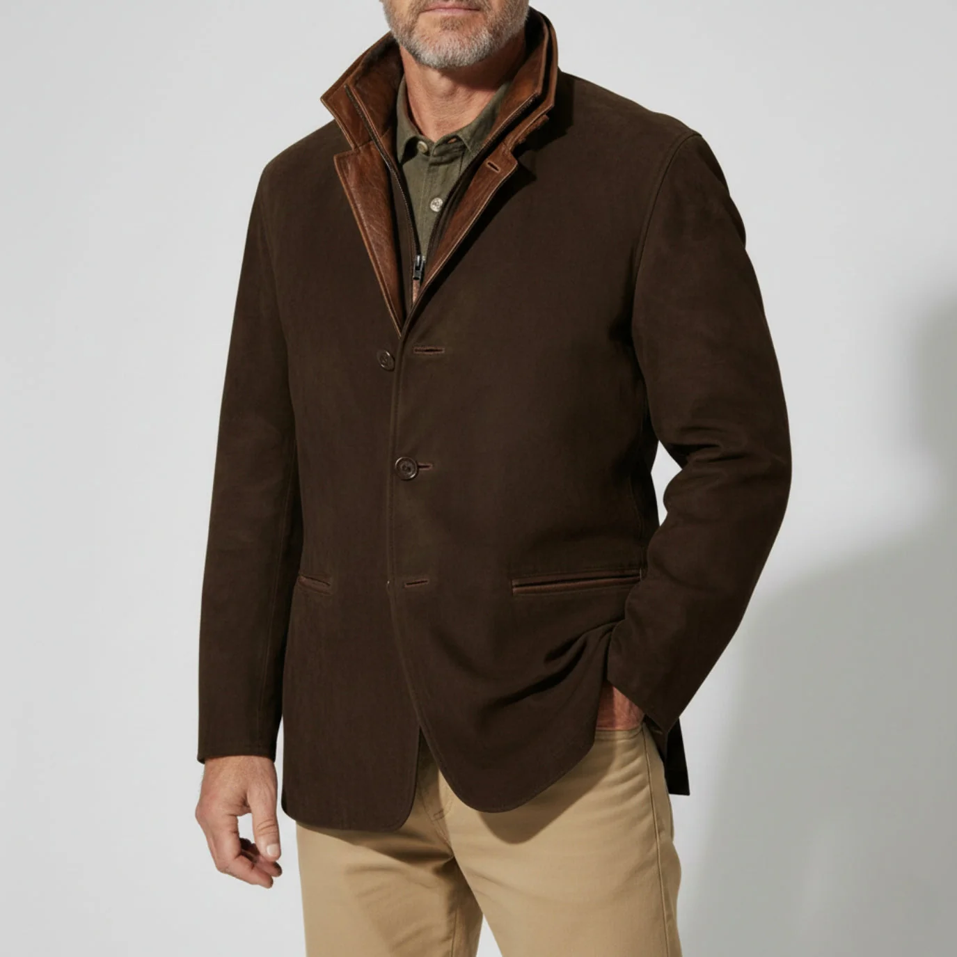 Federico® | Men’s Suede Jacket With Button Front - Image 5