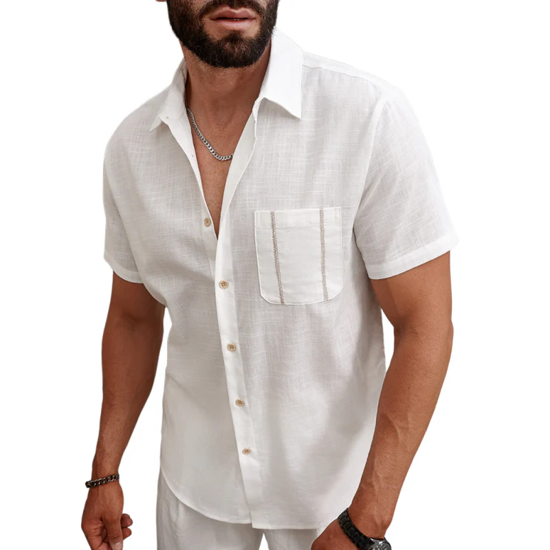 Federico | Men'S Casual Breathable Linen Lapel Patch Pocket Slim Fit Short Sleeve Shirt - Image 2