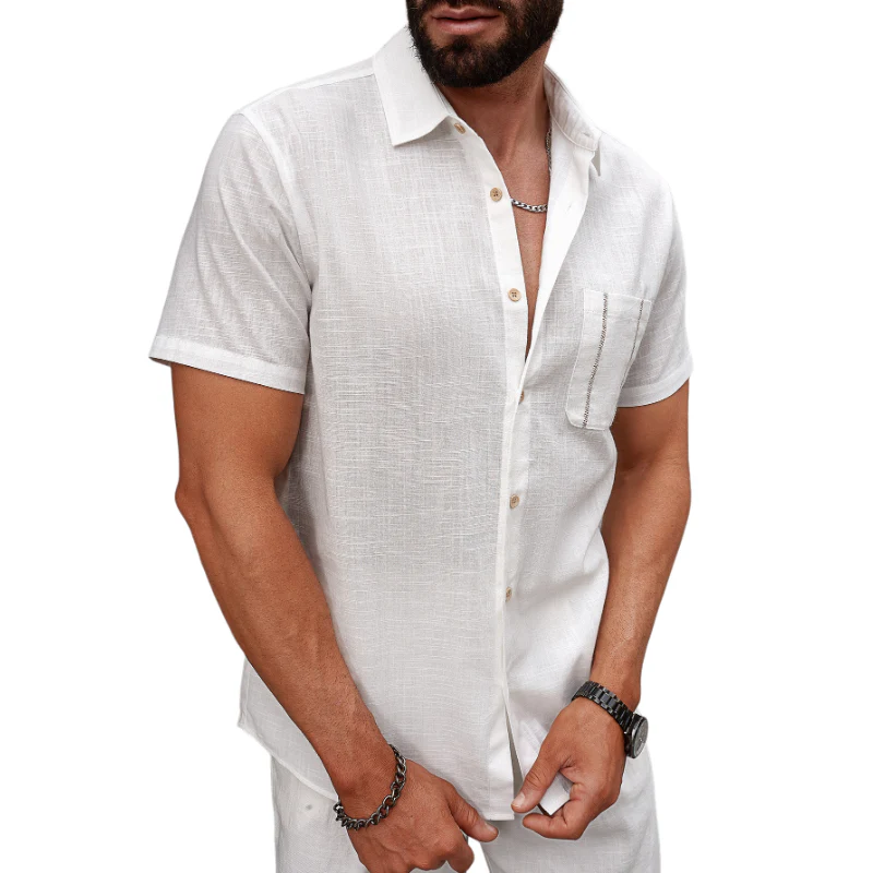 Federico | Men'S Casual Breathable Linen Lapel Patch Pocket Slim Fit Short Sleeve Shirt - Image 3