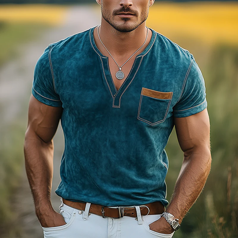 Federico | Men'S Spring And Summer Casual Thin Suede V-Neck Slim Short-Sleeved T-Shirt - Image 2